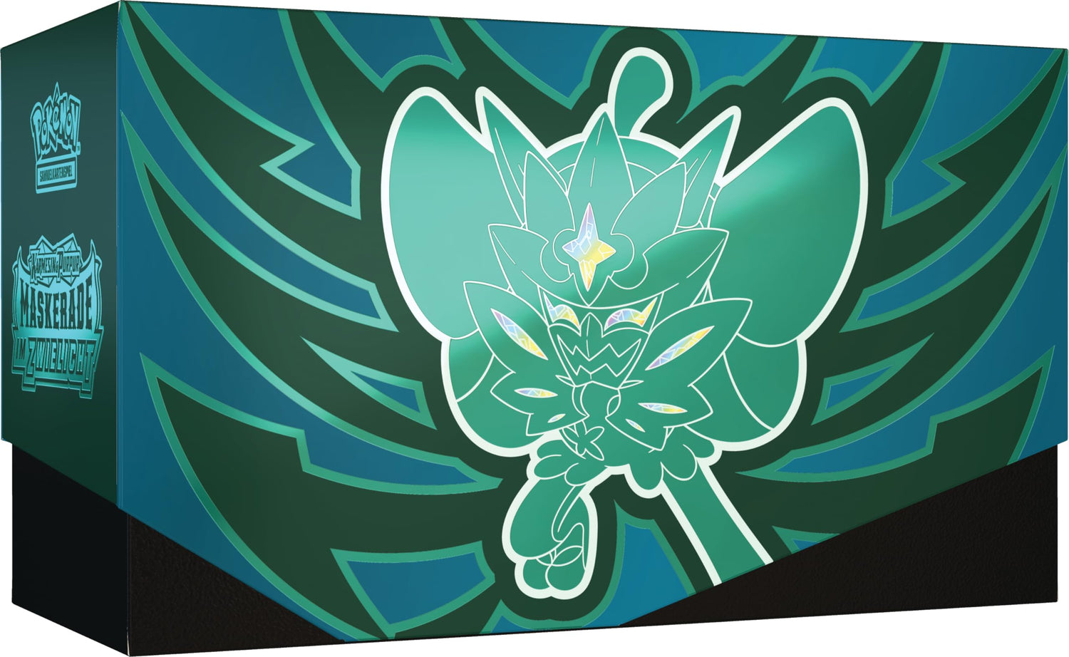Pokémon-Sammelkartenspiel: Top-Trainer-Box Karmesin &amp; Purpur – Maskerade im Zwielicht (1 Vollbild-Promokarte mit Türkisgrüne-Maske-Ogerpon, 9 Boosterpacks &amp; Premium-Zubehör)