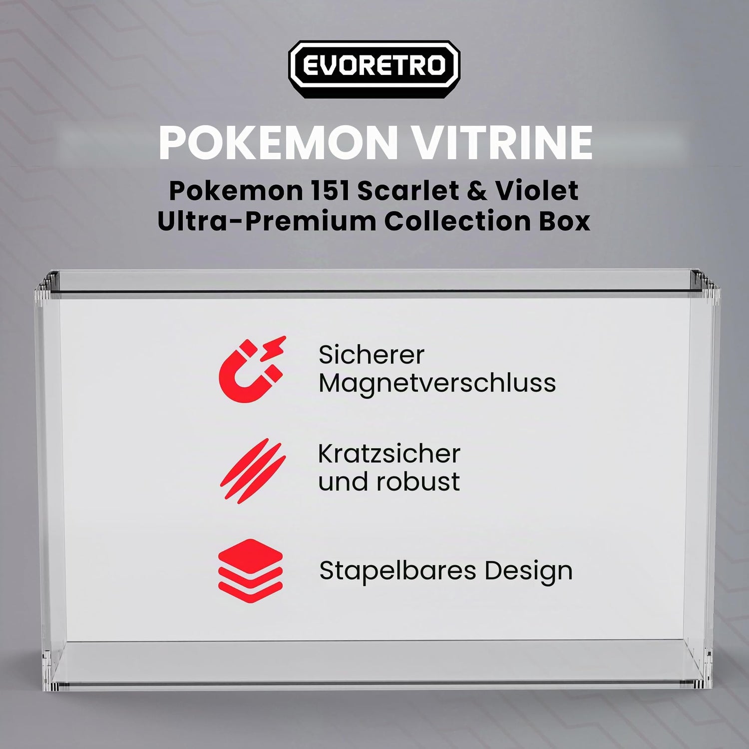 EVORETRO Vitrine Acryl Aufbewahrungsbox für Pokemon Scarlet und Violet 151 Ultra Premium Collection 1 Stück schützende staubdichte UV-beständige Vitrine