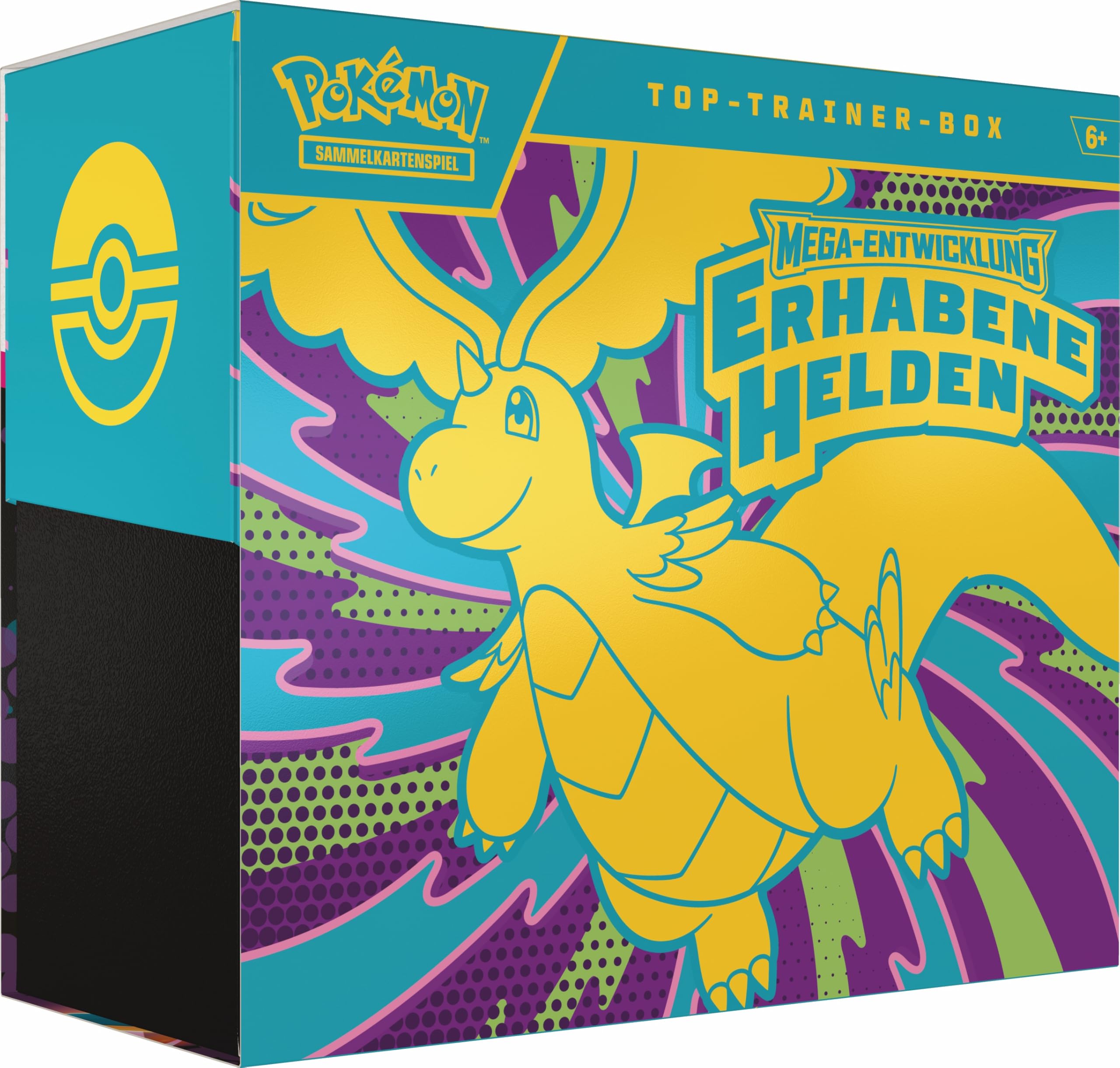 Pokémon-Sammelkartenspiel: Top-Trainer-Box Mega-Entwicklung – Erhabene Helden (1 Vollbild-Promokarte, 9 Boosterpacks &amp; Premium-Zubehör)