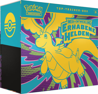 Pokémon-Sammelkartenspiel: Top-Trainer-Box Mega-Entwicklung – Erhabene Helden (1 Vollbild-Promokarte, 9 Boosterpacks &amp; Premium-Zubehör)