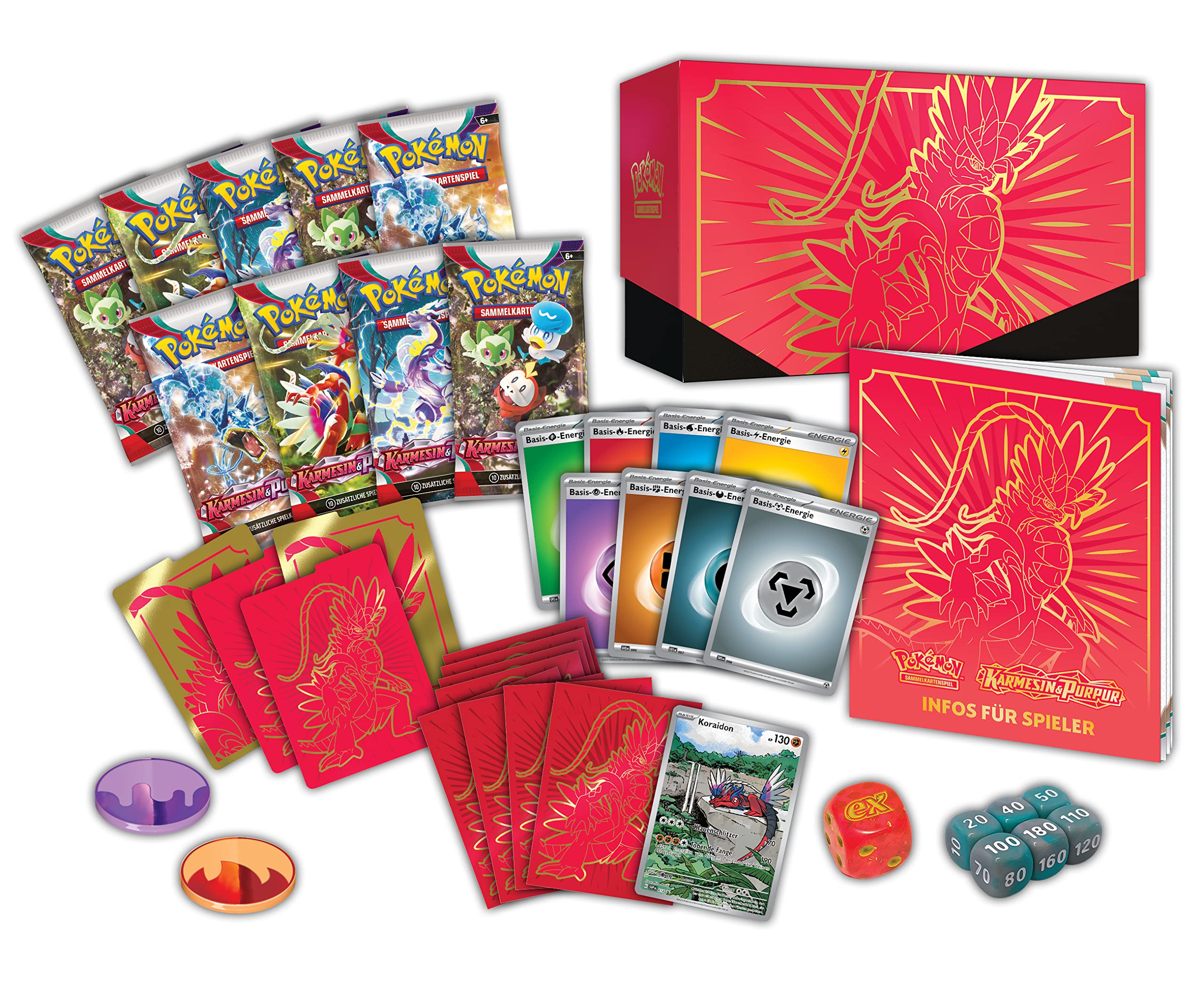 Pokémon-Sammelkartenspiel: Top-Trainer-Box Karmesin &amp; Purpur (Koraidon) (9 Boosterpacks &amp; Premium-Zubehör)